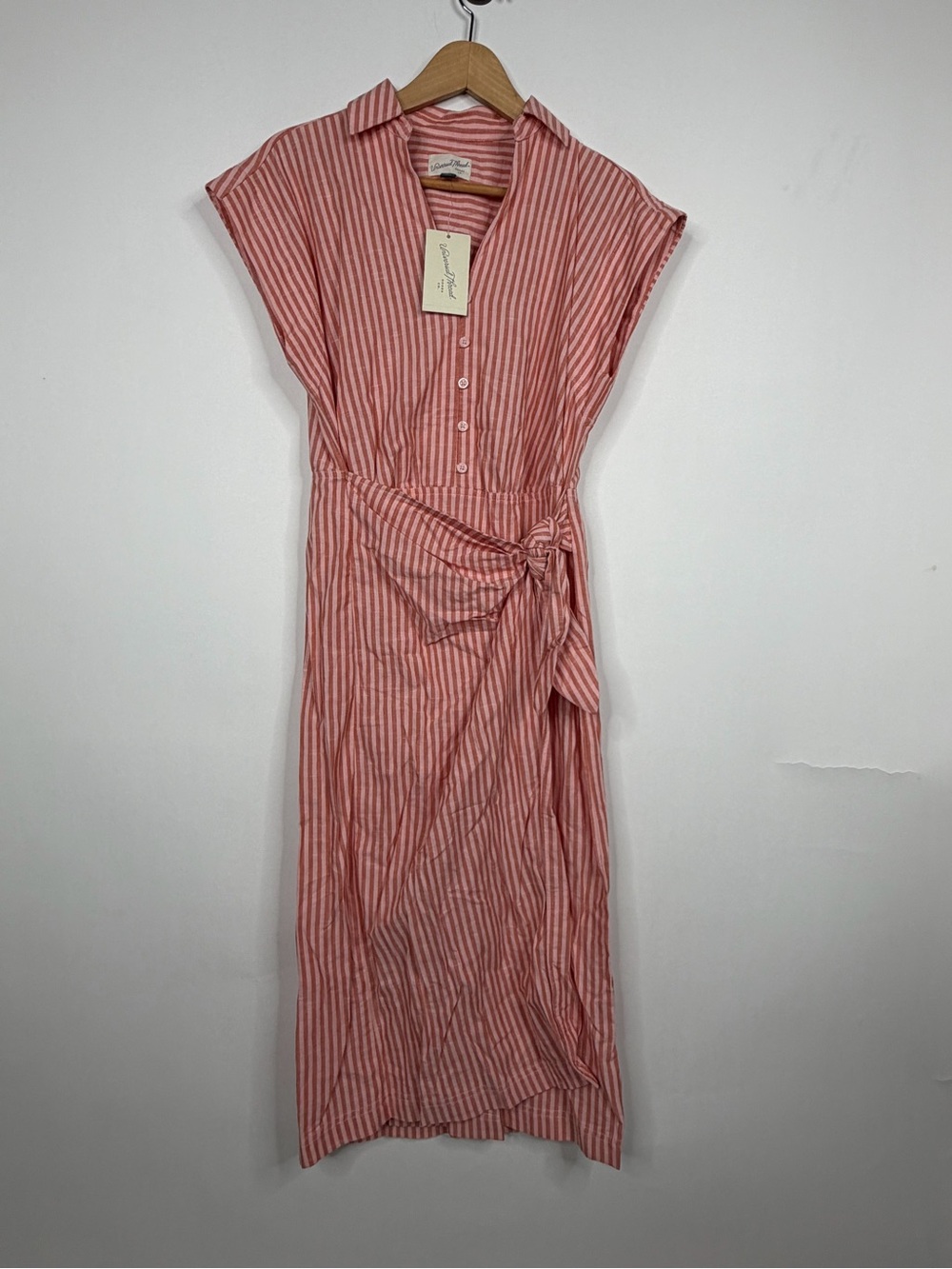 Universal Thread Pink Striped Midi Shirt Dress with Tie Waist